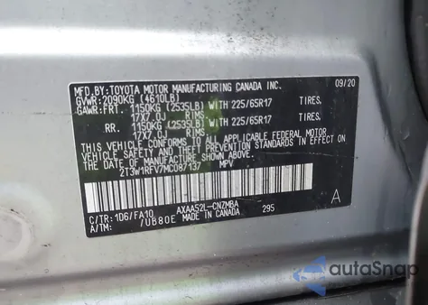 2021 Toyota Rav4 Xle from USA, damaged, VIN 2T3W1RFV7MC087137